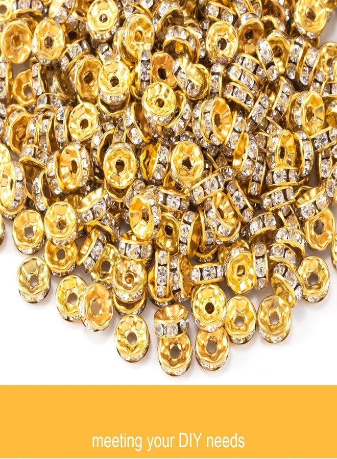 Dhruv Crafts Rondelle Spacer Beads, Gold Plated White Crystal Rhinestone Spacer Beads for Jewelry Making | 200Pcs 8MM - Image 2